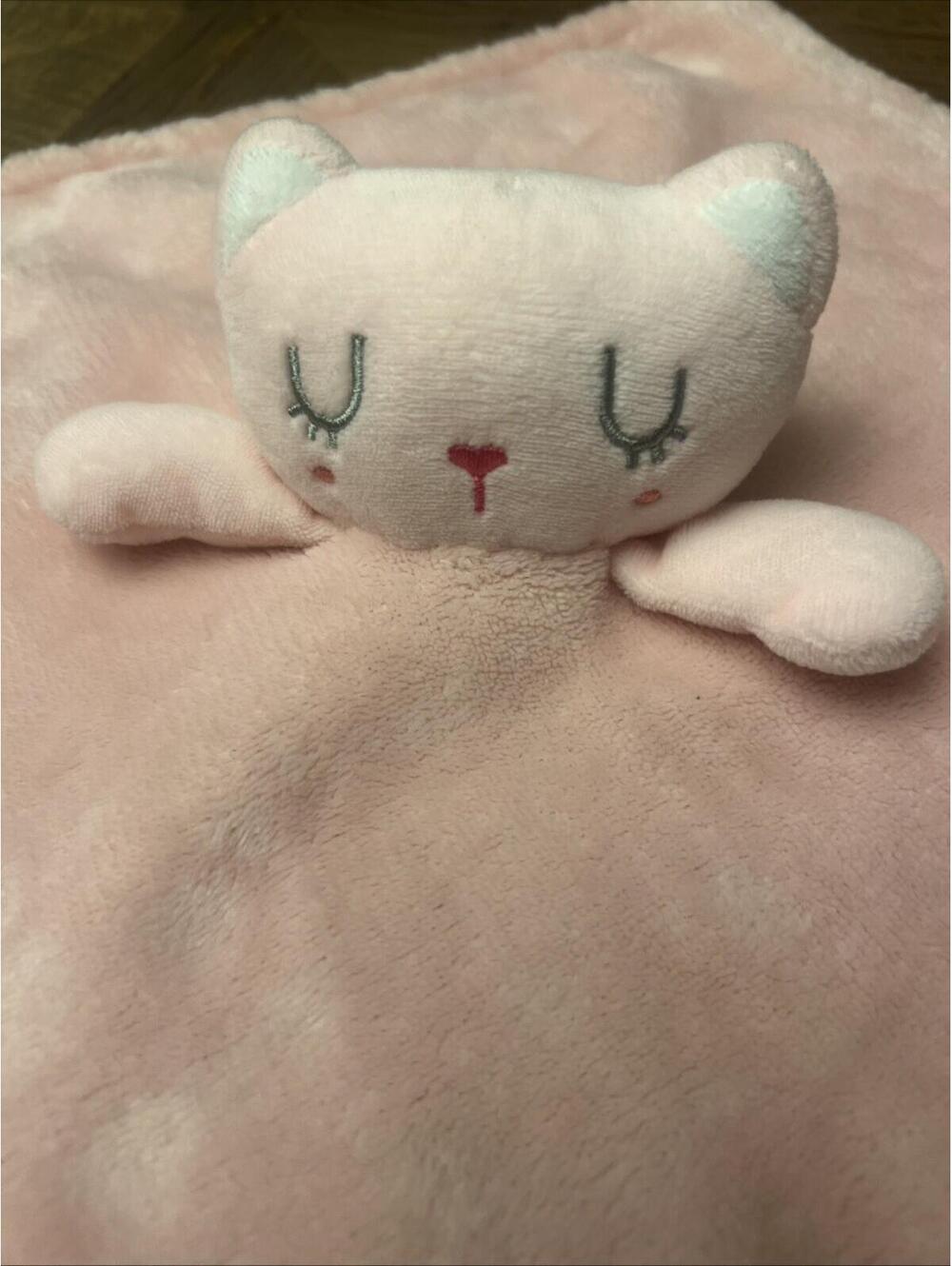 Bon Bebe Plush Cat Kitty Lovey Pink White Ears Baby Security Blanket flaw